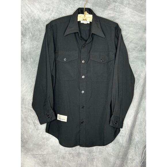 Creighton VTG Shirt Men 16 1/2-32 Black Pockets Navy Logo Minimalist Sturdy - Picture 1 of 9